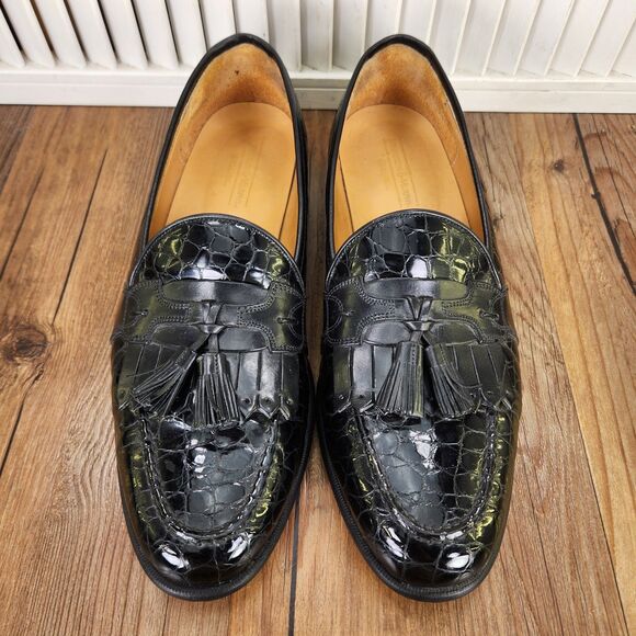 Johnston & Murphy Italy Tassel Loafers Mens Sz 11.5 M Black Croc Embossed Shoes main image 4